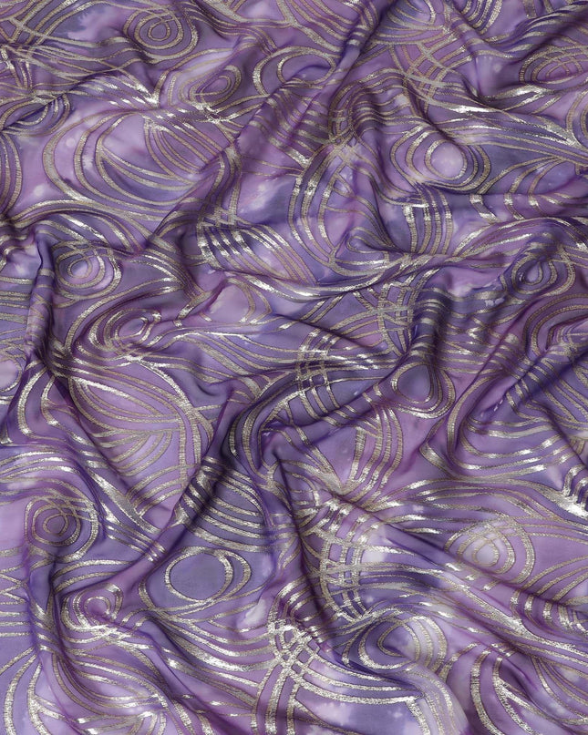 قماش شيفون من الحرير الخالص متعدد الألوان مع لوريكس معدني ذهبي بتصميم تجريدي-D14077