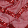 Crimson red premium pure silk chiffon fabric with same tone sequins embroidery in geometric design-D13624 Regal Fabrics