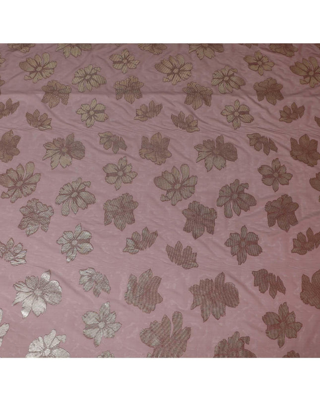 Maroon Premium pure Italian silk chiffon fabric with gold metallic lurex in floral design-D10795