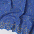 Royal blue Premium pure 100% Swiss cotton voile (Sudanese Thobe) fabric with same tone and gold embroidery having stone work in fancy design-D13796