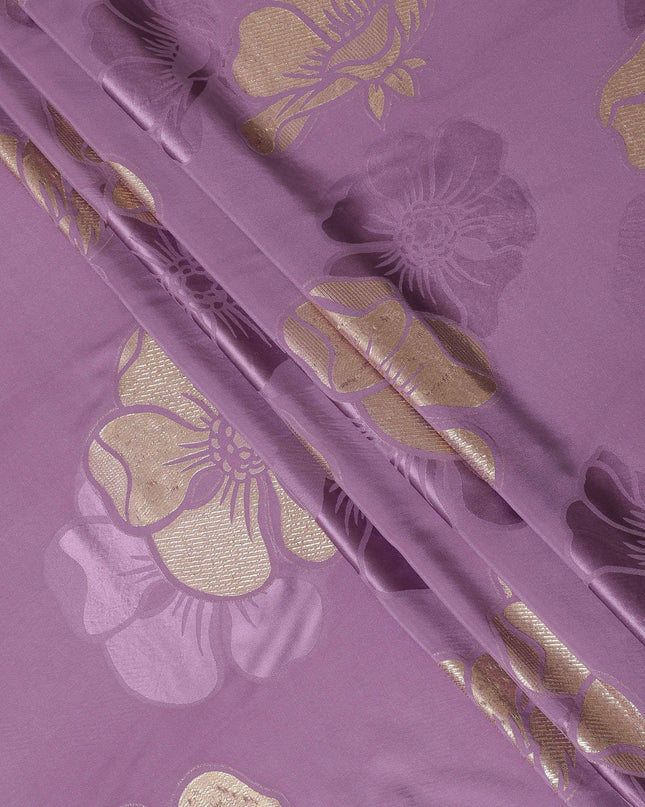 قماش كريب الحرير الخالص الفاخر مع نفس لون الجاكار والوركس المعدني الذهبي بتصميم الأزهار -D14631