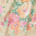 Light beige Swiss cotton voile fabric with sage green, baby pink and melon orange floral print having clip cord design-D6775