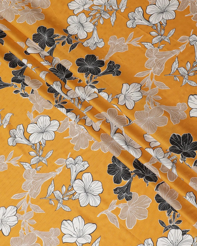 Mustard viscose printed fabric with multi colour prints in floral design-D11161 Regal Fabrics