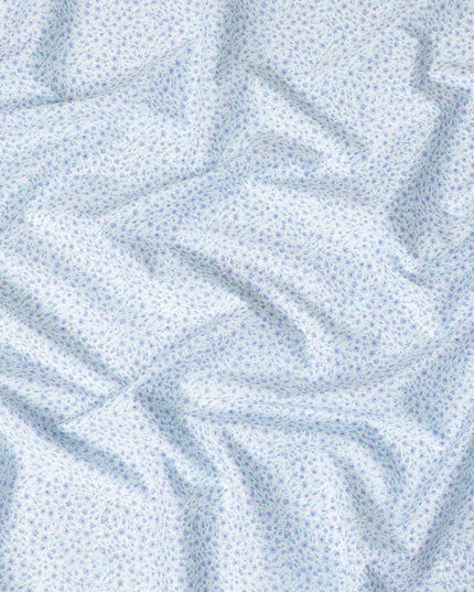 White 100% Swiss cotton lawn fabric with turquoise green and lavender print in floral design-D10102