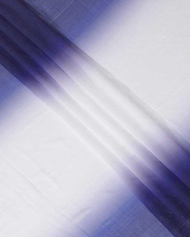 Indigo blue, white synthetic chiffon fabric with same tone metallic lurex in ombre design-D14455