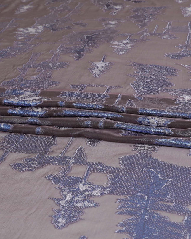 ديراك شيفون حرير فرنسي خالص فاخر مع فيسكوز لافندر ولوريكس ميتاليك أزرق بتصميم تجريدي-D8876