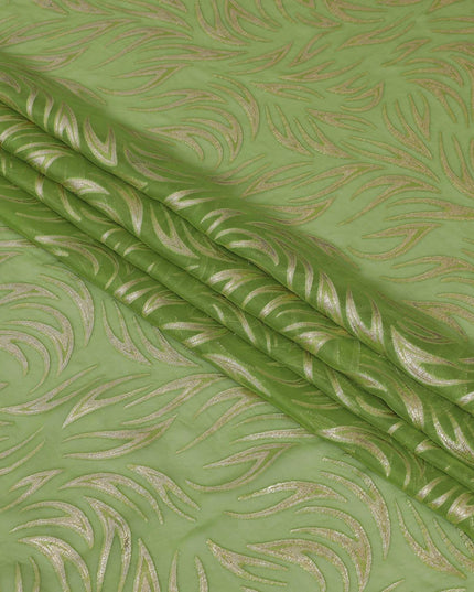 Kelly green Premium pure silk chiffon fabric with gold metallic lurex in fancy design-D13274