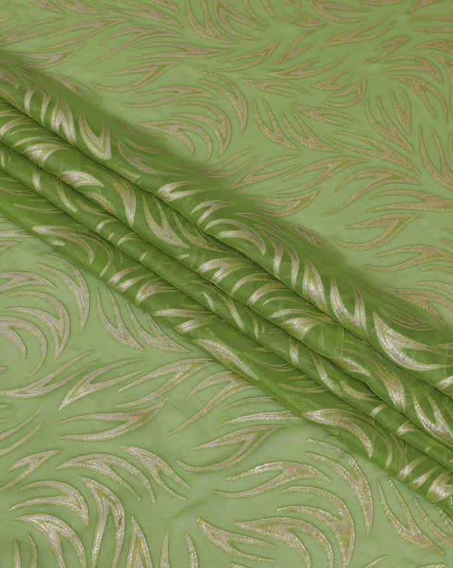 Kelly green Premium pure silk chiffon fabric with gold metallic lurex in fancy design-D13274