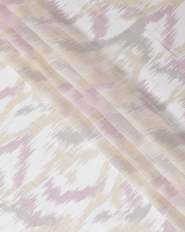 قماش شيفون من الحرير الخالص باللون الوردي الفاتح مع لوريكس معدني ذهبي ووردي بتصميم تجريدي -D12316