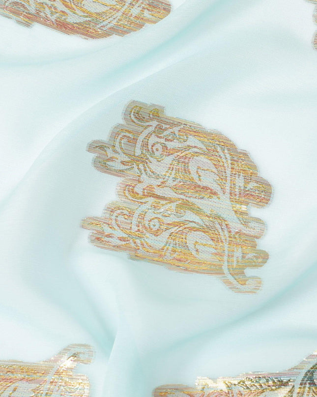 Light blue silk chiffon fabric with multicolor metallic lurex in fancy design-D8280