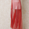 Crimson red nylon tulle fabric with same tone bead work in fancy design-D14100 Regal Fabrics