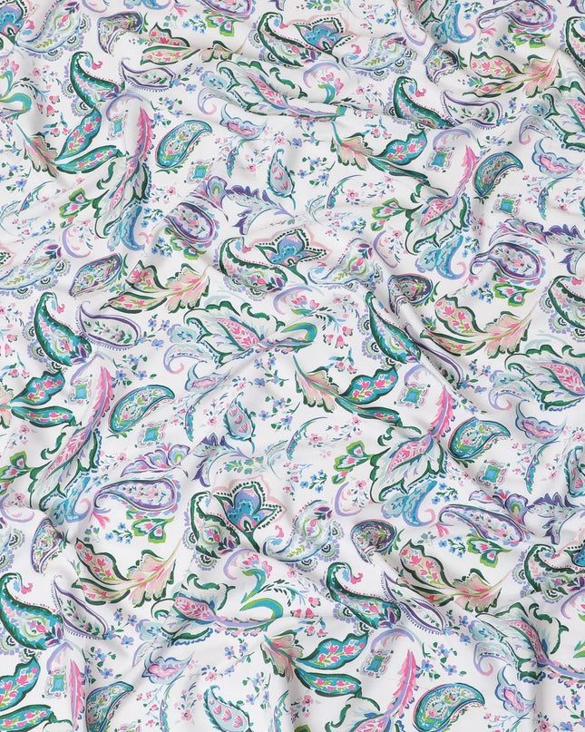 Off white synthetic crepe fabric with multicolor print in floral design-D15030 Regal Fabrics