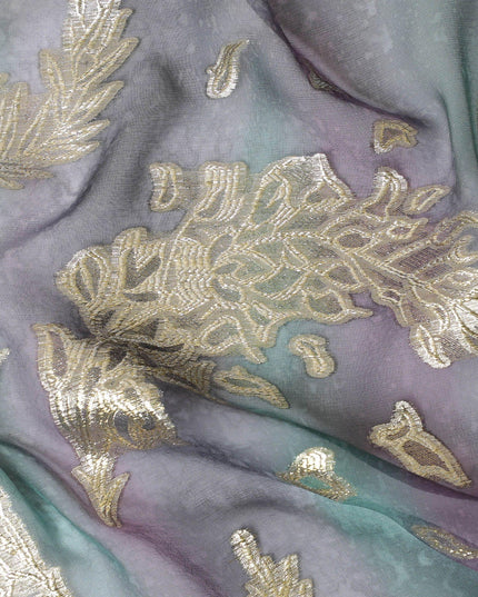 قماش شيفون حريري نقي فاخر متعدد الألوان مع لوركس معدني ذهبي بتصميم زهور-D14241