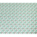 Off white cotton satin fabric with turquoise green and brown print in floral design-D15458