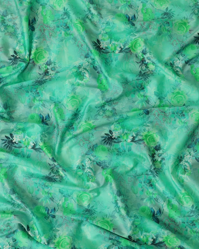 Mint green blended cotton lawn fabric  with multicolor print in floral design: D-5682 Regal Fabrics