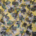 Sunflower yellow premium pure silk chiffon fabric with multicolor print and metallic lurex in floral design-D13237