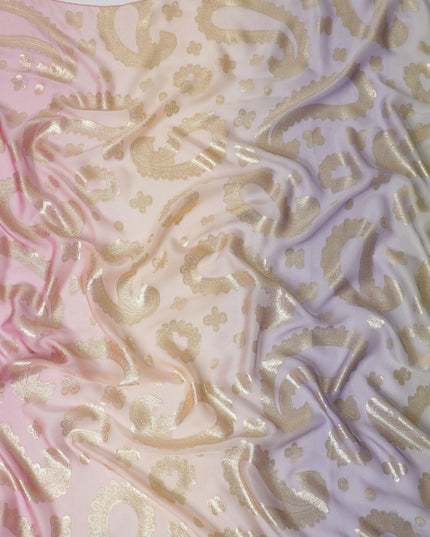 Multicolor premium pure French (Fransawi) silk chiffon fabric with gold metallic lurex in paisley design-D12723