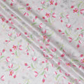 Pearl grey cotton satin fabric with multicolor print in floral design-D15277 - Regal Fabrics