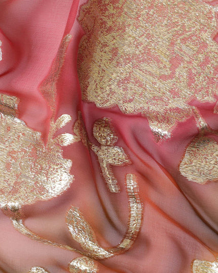 شيفون من الحرير الخالص متعدد الألوان مع لوريكس معدني ذهبي بتصميم الأزهار-D11377