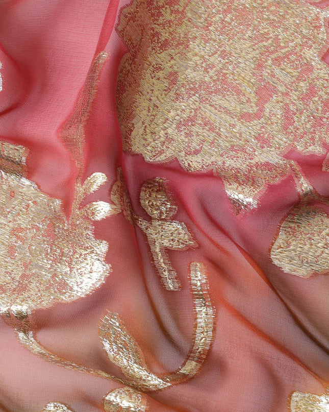 شيفون من الحرير الخالص متعدد الألوان مع لوريكس معدني ذهبي بتصميم الأزهار-D11377