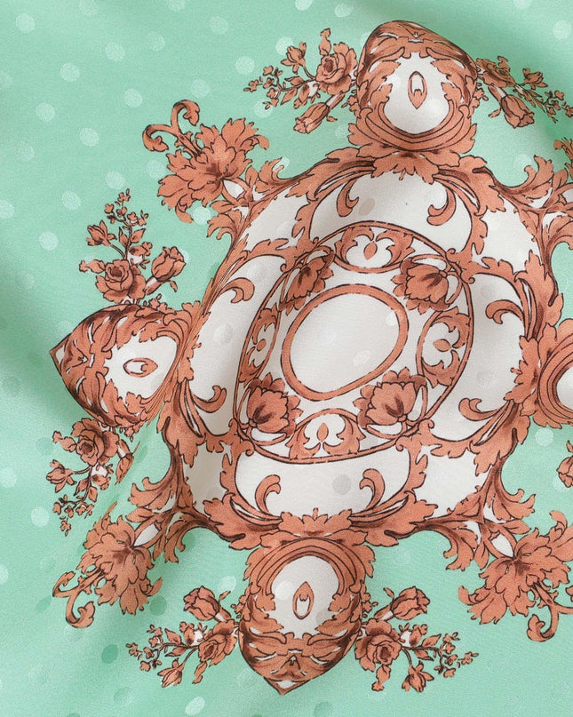 قماش ساتان حريري إيطالي نقي فاخر باللون الأخضر الفيروزي مع طباعة متعددة الألوان بتصميم الأزهار-D13742