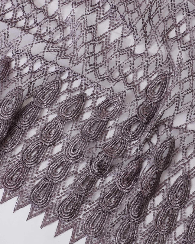 Mauve nylon tulle fabric with same tone embroidery in fancy design-D11743