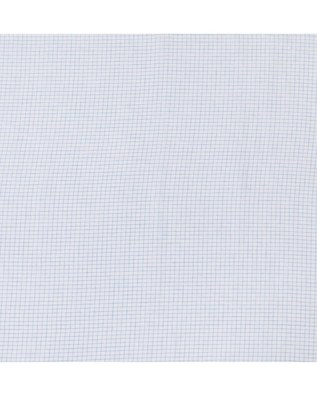 قماش الكتان الخالص الأبيض الفاخر مع طباعة زرقاء فاتحة بتصميم المربعات -D12277
