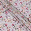 Light lilac synthetic crepe fabric with multicolor print in floral design-D14459