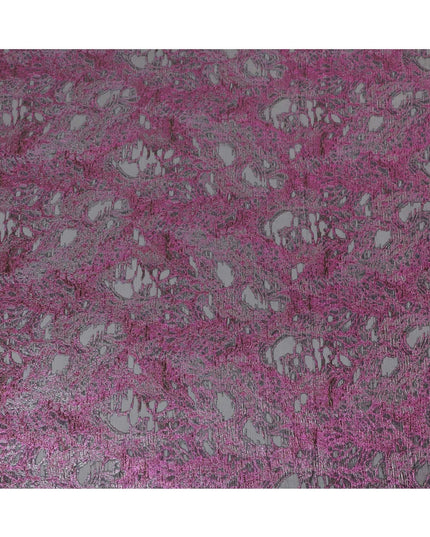 Black silk organza fabric with magenta pink and silver metallic jacquard in fancy design-D14026