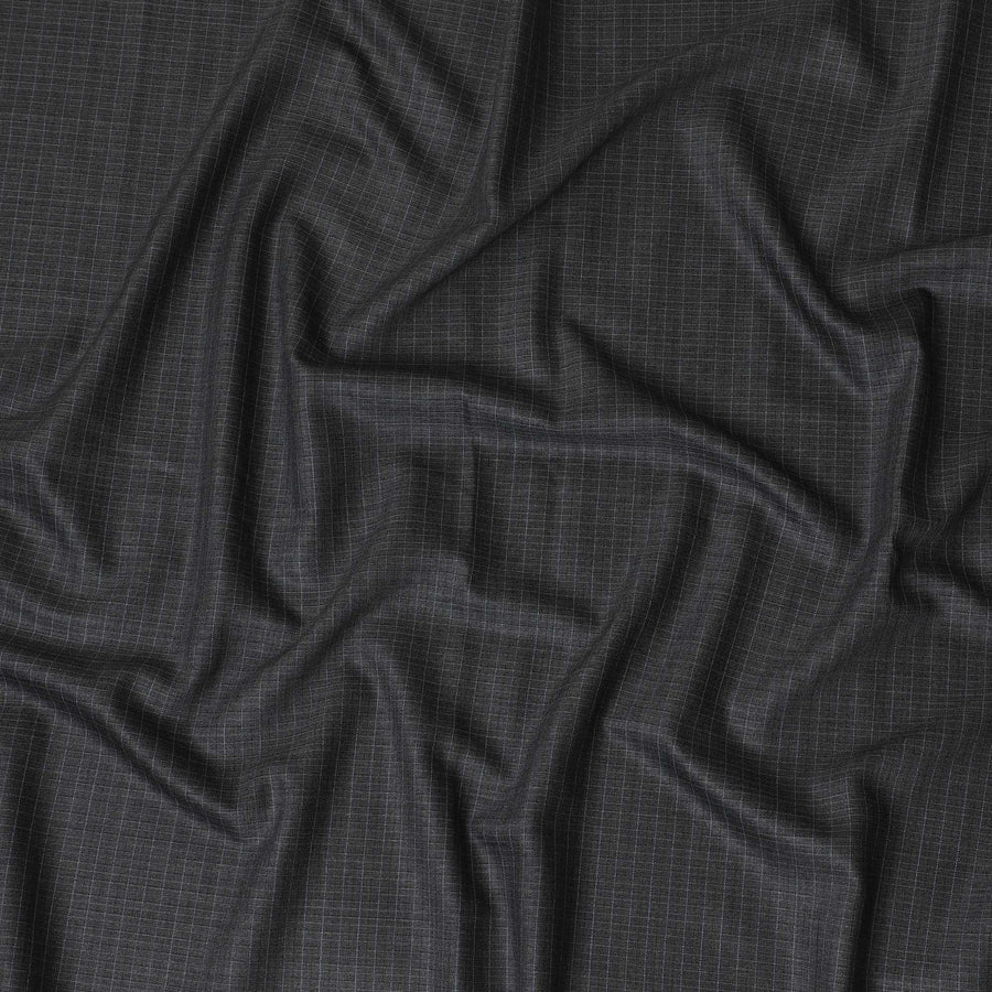 عملة رمادية ممتازة 140 من نسيج الصوف الإنجليزي بالكامل بنفس اللون وتصميم مربعات زرقاء فاتحة - D13098