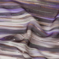 Blue premium pure silk chiffon fabric with gold and silver metallic lurex in stripe design-D13980