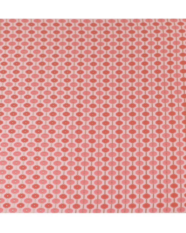 قماش شيفون حريري فرنسي (فرنساوي) فاخر باللون الوردي السلموني مع نفس اللون من الفيسكوز مع لوريكس معدني ذهبي بتصميم تجريدي -D12705