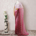 Light pink to maroon premium pure French chantilly lace saree having stone work in ombre design-D14899